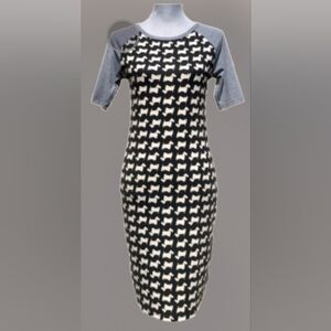 LuLaRoe Julia Scottie Dogs Print Black/White/Gray Midi Dress Large